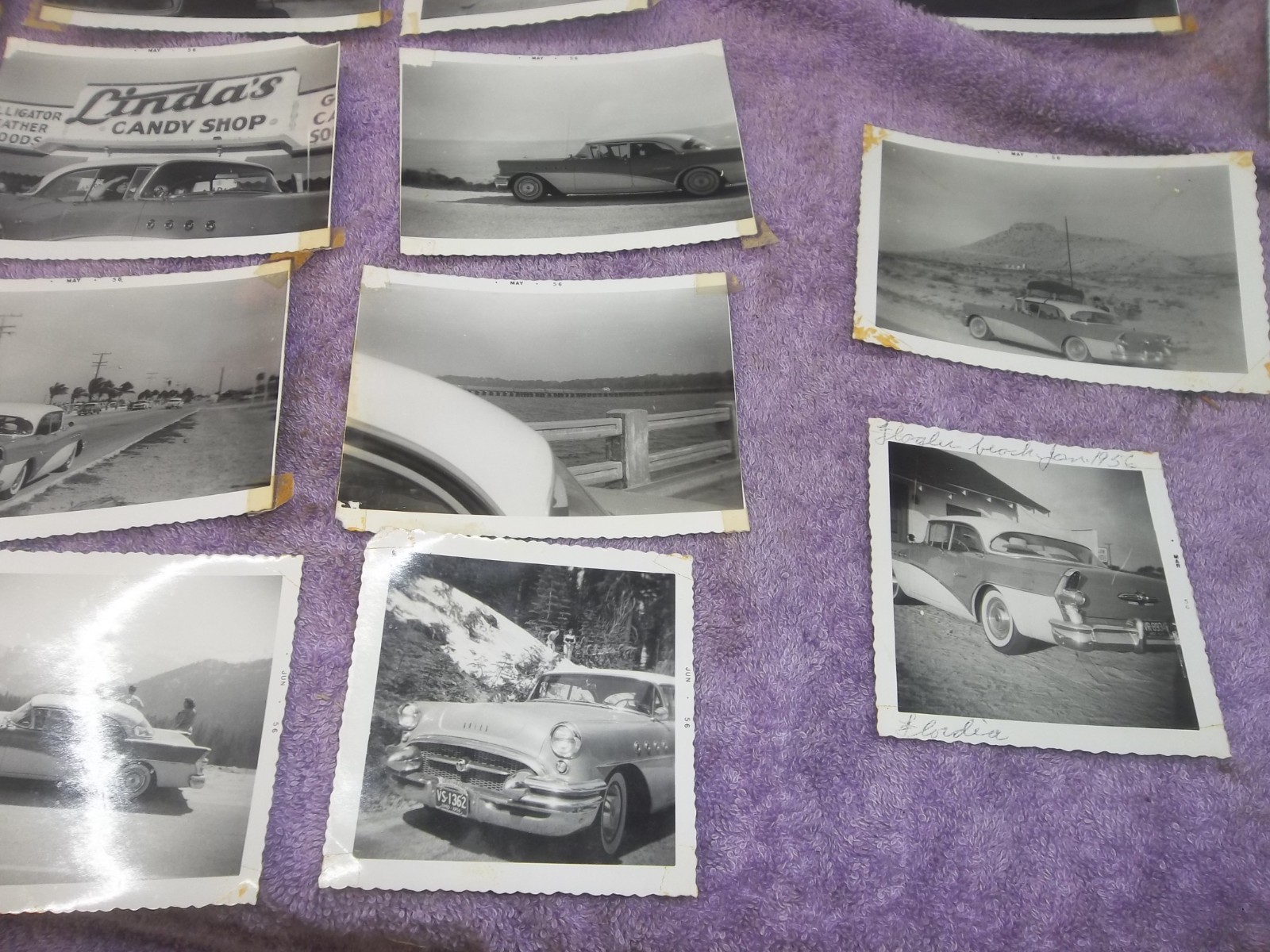 1955 Buick b&w photos on family vacation cross country USA 30+
