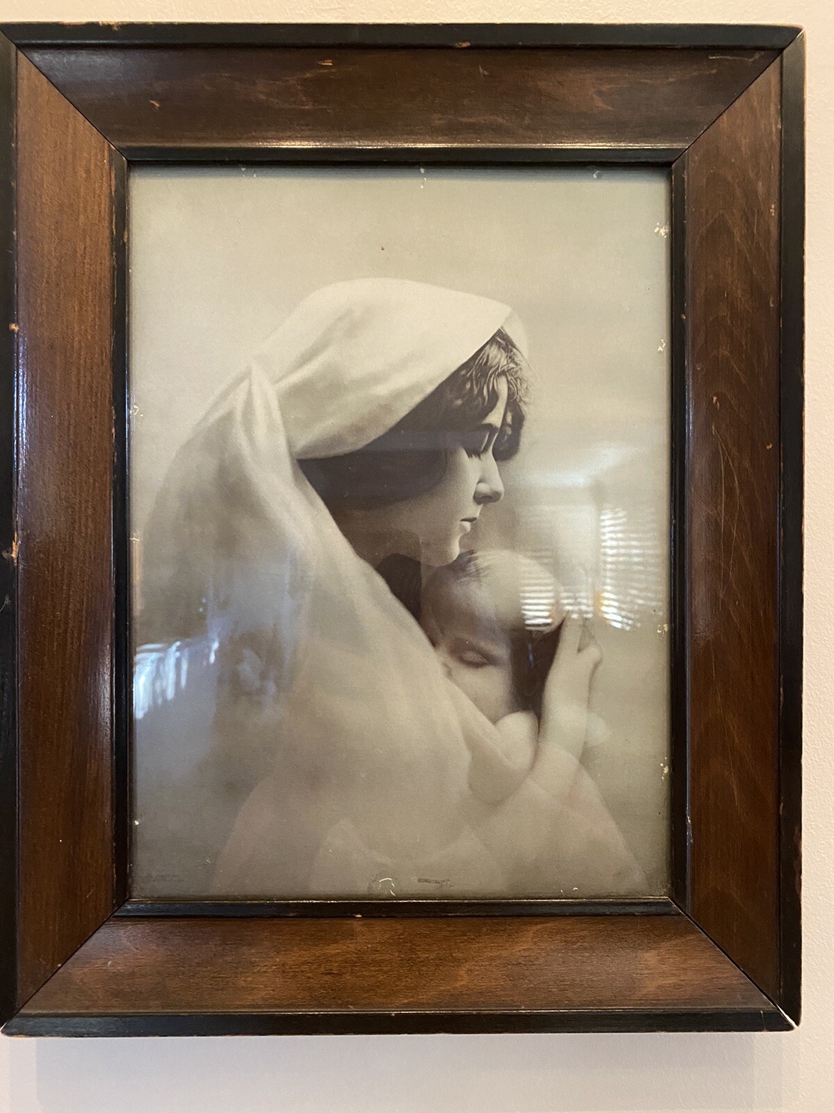c1900 Brown Wood Frame With Black Accent Frame Mission Arts & Crafts Woman Baby