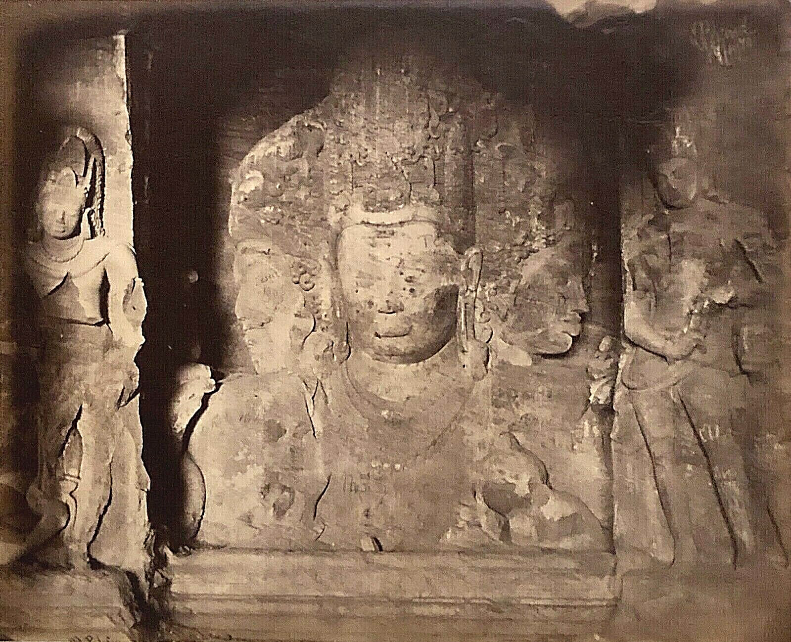 Original 1875 SAMUEL BOURNE Albumin Photograph Caves of Elephanta India Shiva