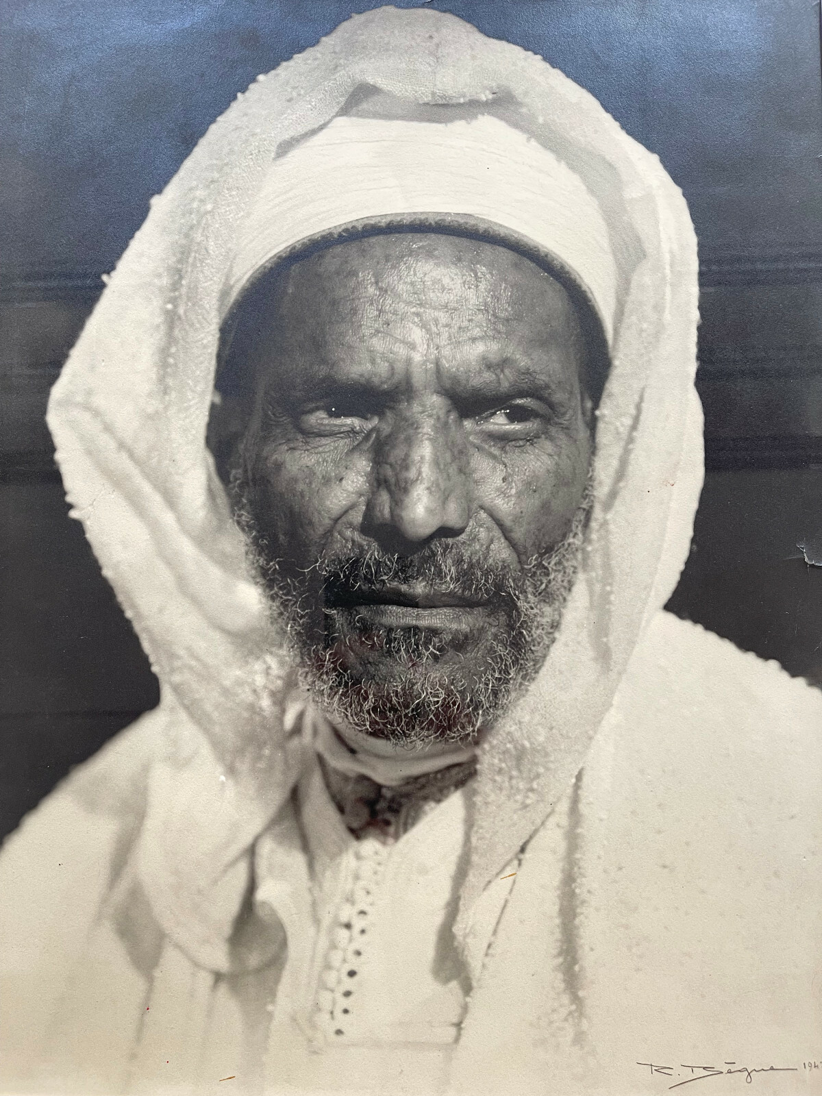 Rare Large Photo Portrait Man Arabic Maghreb Orientalism Years 1940 Signed