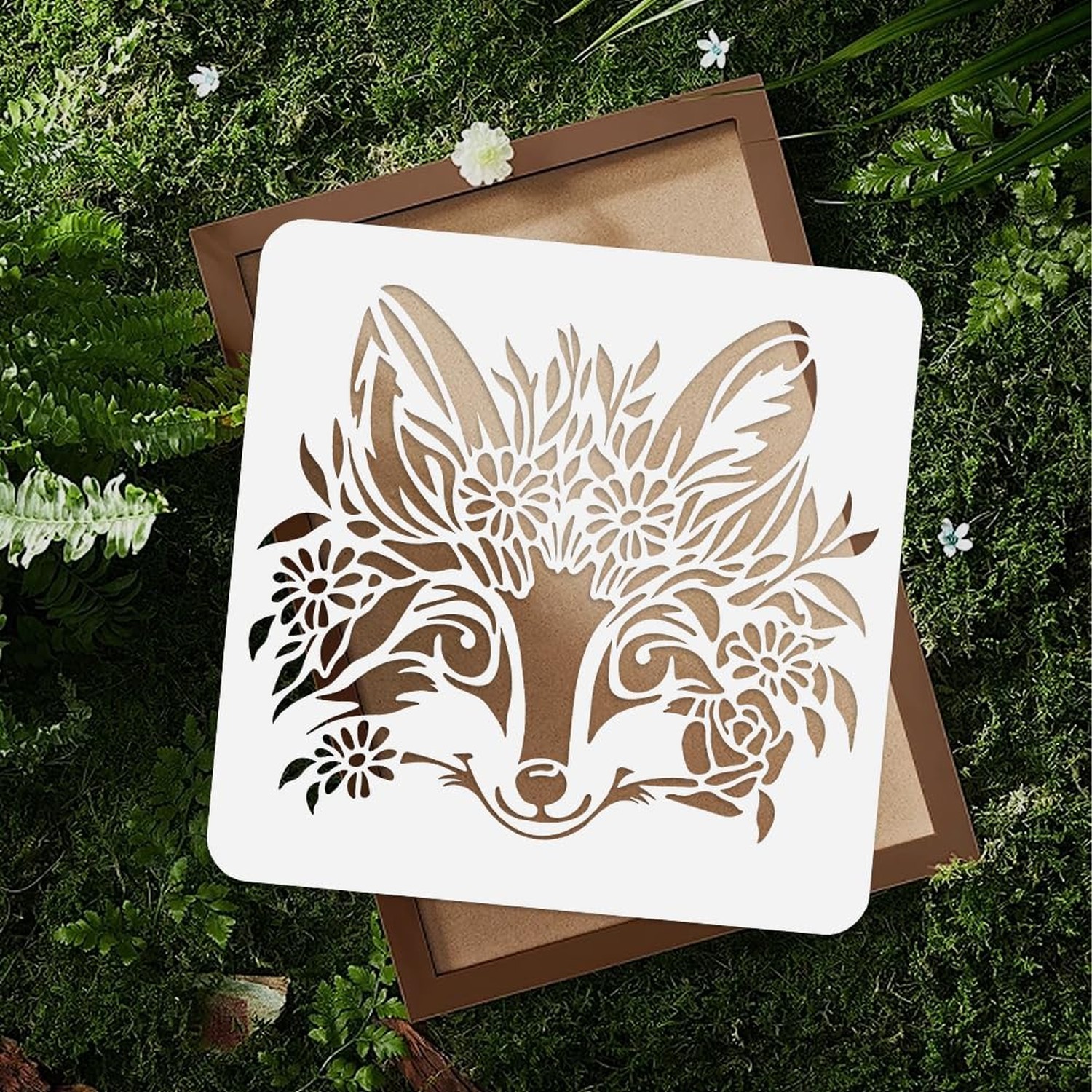 1 Piece Fox Head and Flowers Craft Art Stencil, 11.8″x11.8″ Fox Plastic Reusa…