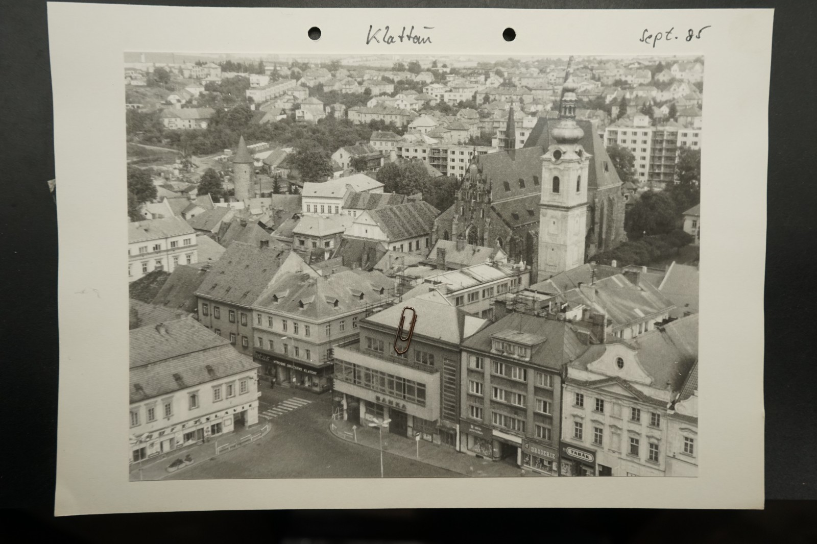 Photo View Klattau 1985 Business Advertising Aerial View Church Market Square Czech Republic