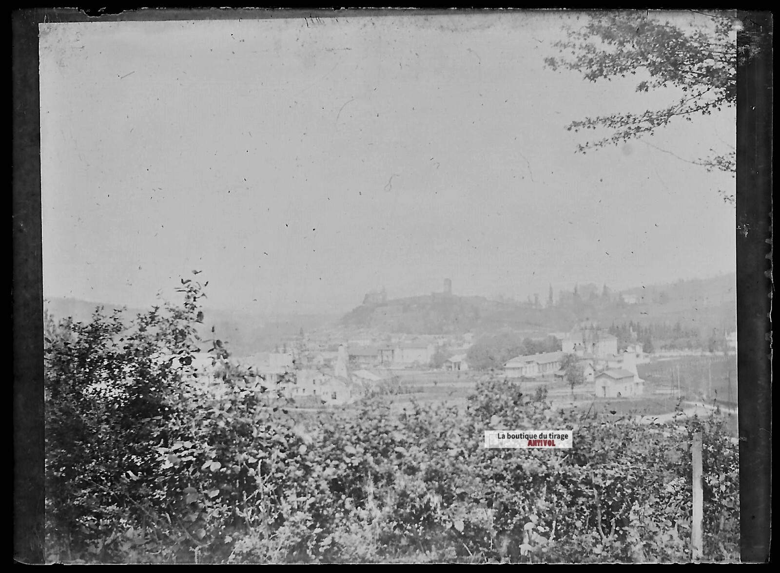Glass Plate Old Photo Negative Black and White 6×9 cm Village Ariège Landscape