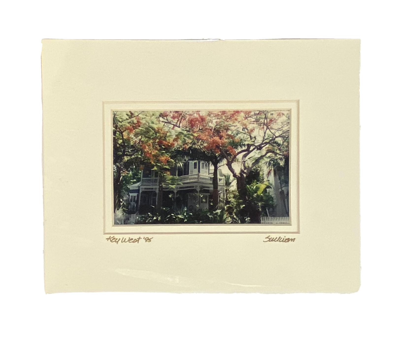 VTG 1995 Old Town Key West FL Home Matted Photo Artist Sullivan Wall Art Décor