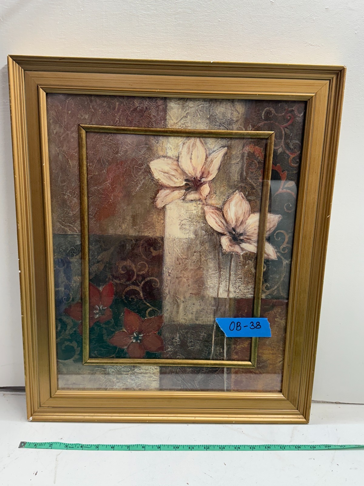 Vintage Framed Wall Art Hand Painting with Floral and Abstract Elements
