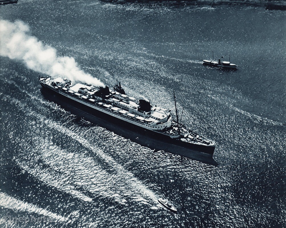 1931 Vintage SS BREMEN German Ocean Liner Ship Nautical Aviation Aerial Photo