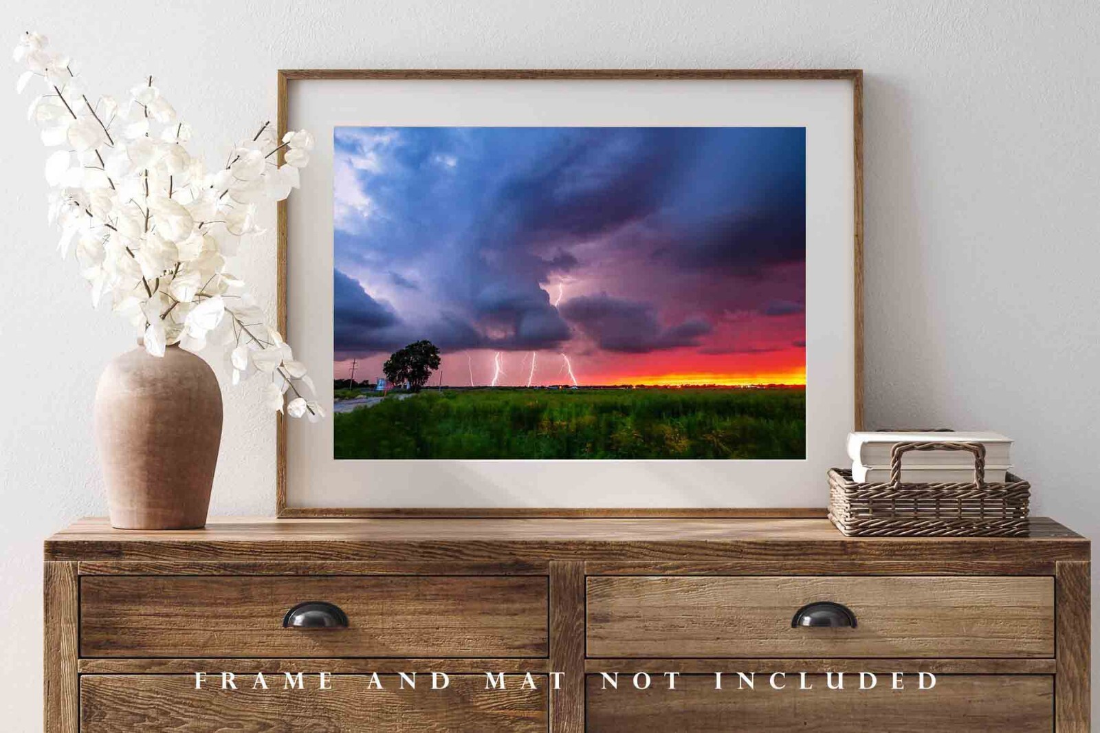 Storm Photography Print: Oklahoma Lightning Stormy Sky Sunset Landscape Photo