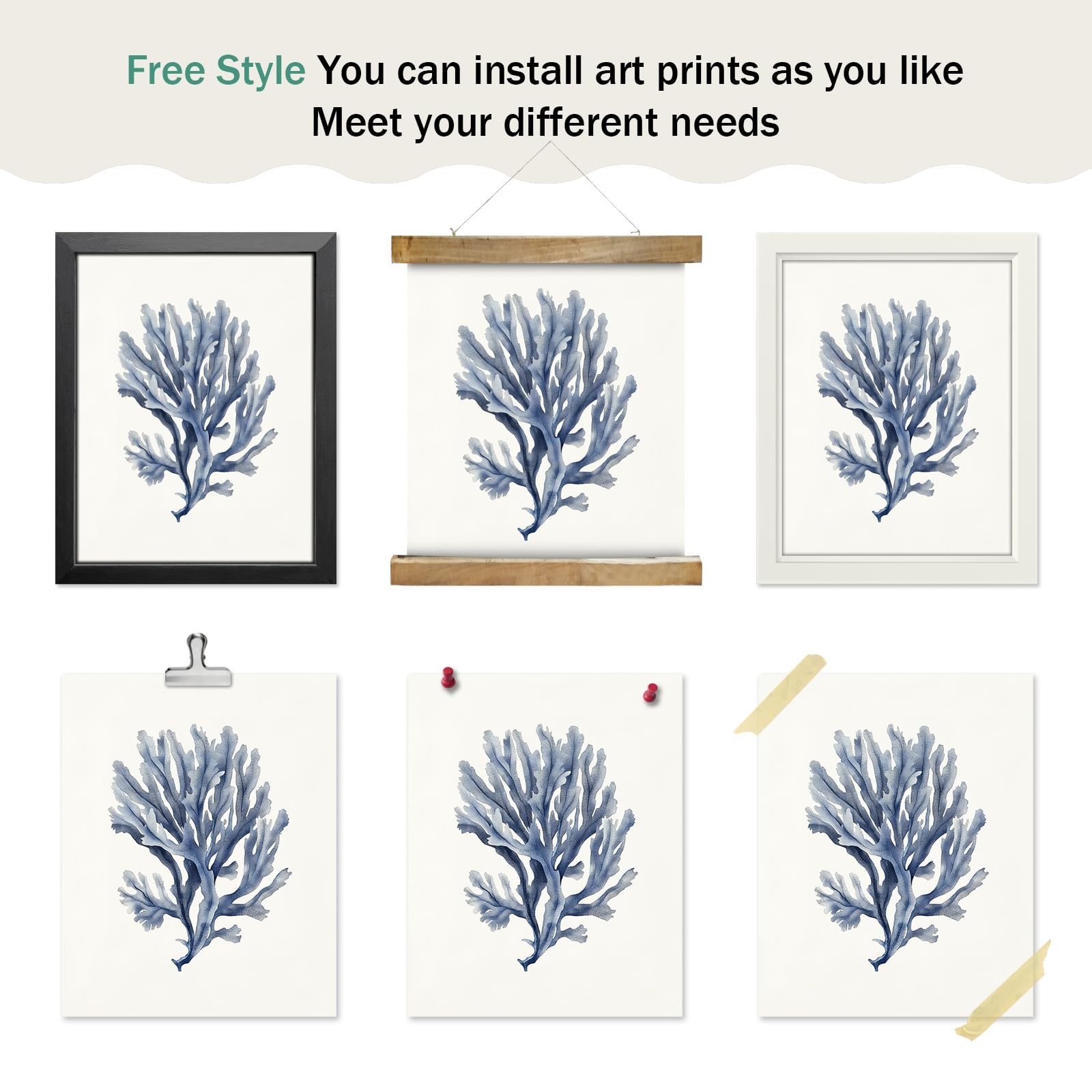 Gatheroad Coastal Art 8×10 Inch,Navy Blue Wall Art, Set of 4 Coastal Wall Art…