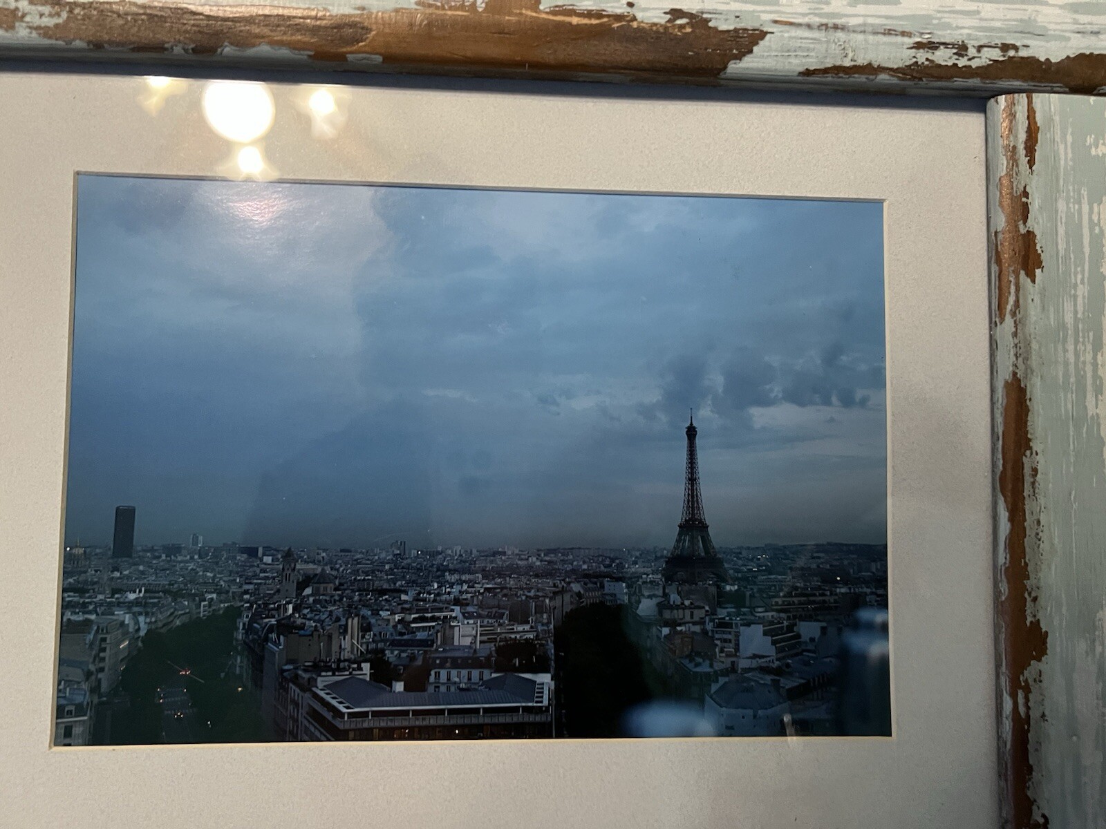 Large Rustic Blue Wooden Frame w/ Paris Photo 11”x 14” Photograph 18”x 22” Frame