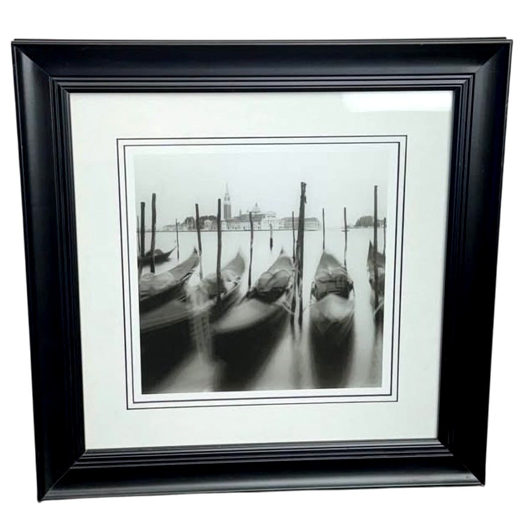 Black & White Framed Matted Photograph – “Venetian Gondolas” by Bill Philip