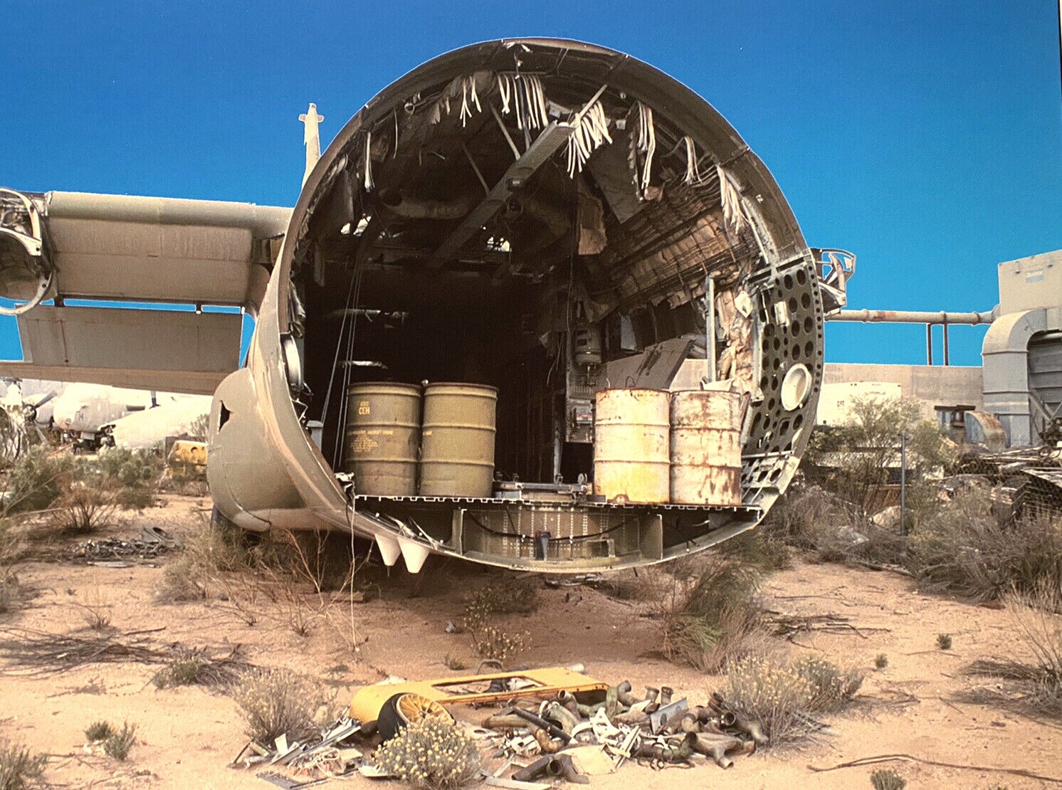 VINTAGE AIRCRAFT AIRPLANE SALVAGE SCRAPYARD SURREAL COLOR LANDSCAPE PHOTOGRAPH