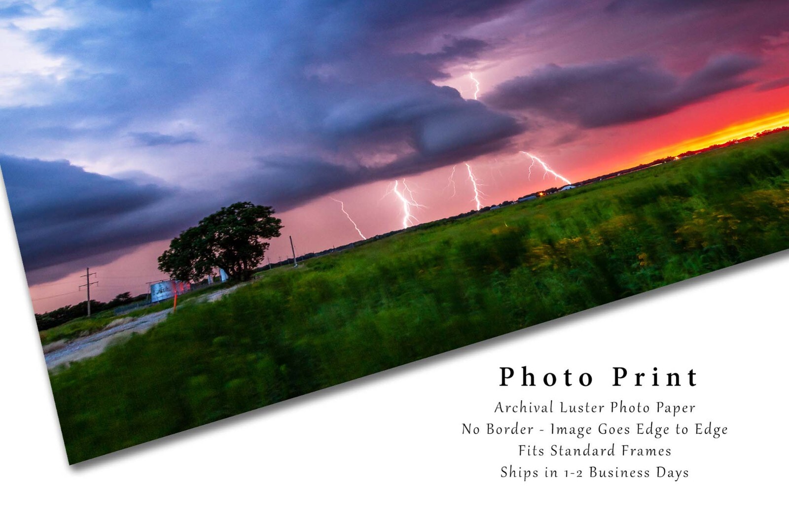 Storm Photography Print: Oklahoma Lightning Stormy Sky Sunset Landscape Photo