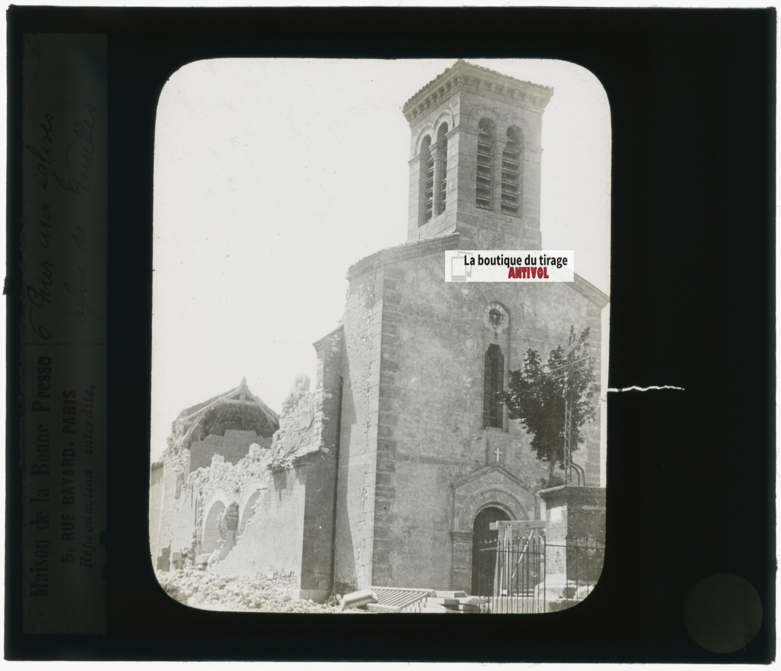 Church Of Venelles, Earthquake, Old Photo Glass Plate, Positive 8.5X10 Cm