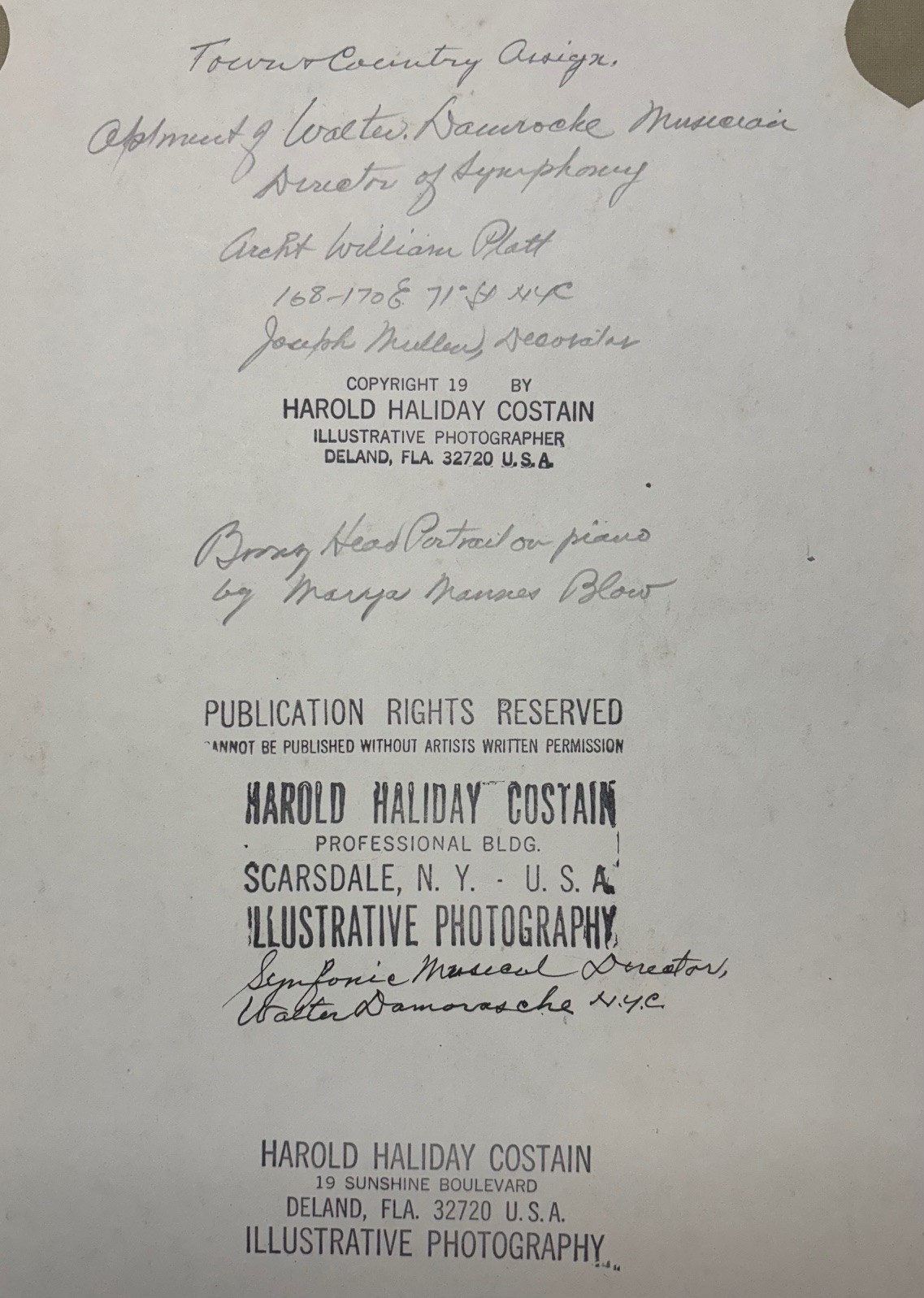 HAROLD HALIDAY COSTAIN ‘Town & Country’ Interior Composer Walter Damrosch PHOTO