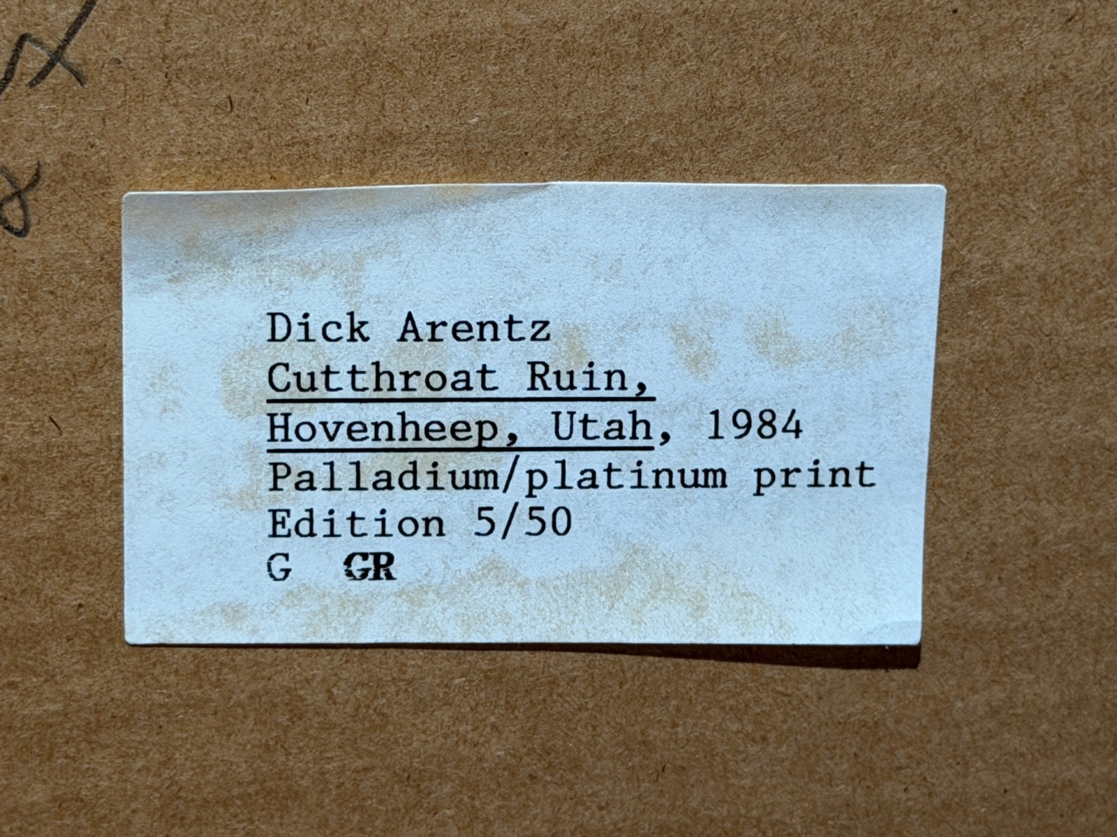 Dick Arentz, Cutthroat Ruin Hovenheep, Utah, 1984, Palladium / Platinum Print