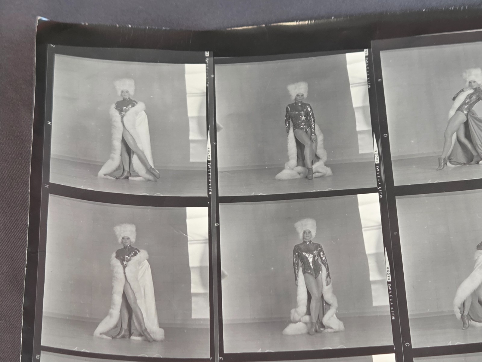 NEWLY FOUND! Hendrickson PHOTO Contact Sheet Proof JULIET PROWSE POSING FUR HAT