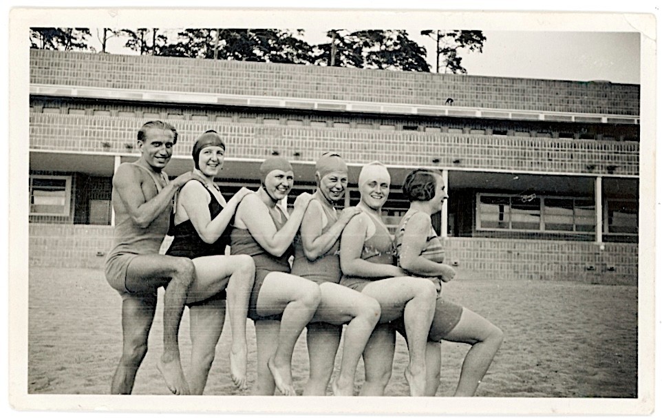 Bathing Swimwear Young Women Man in Row Strandbad Wannsee Berlin Vintage