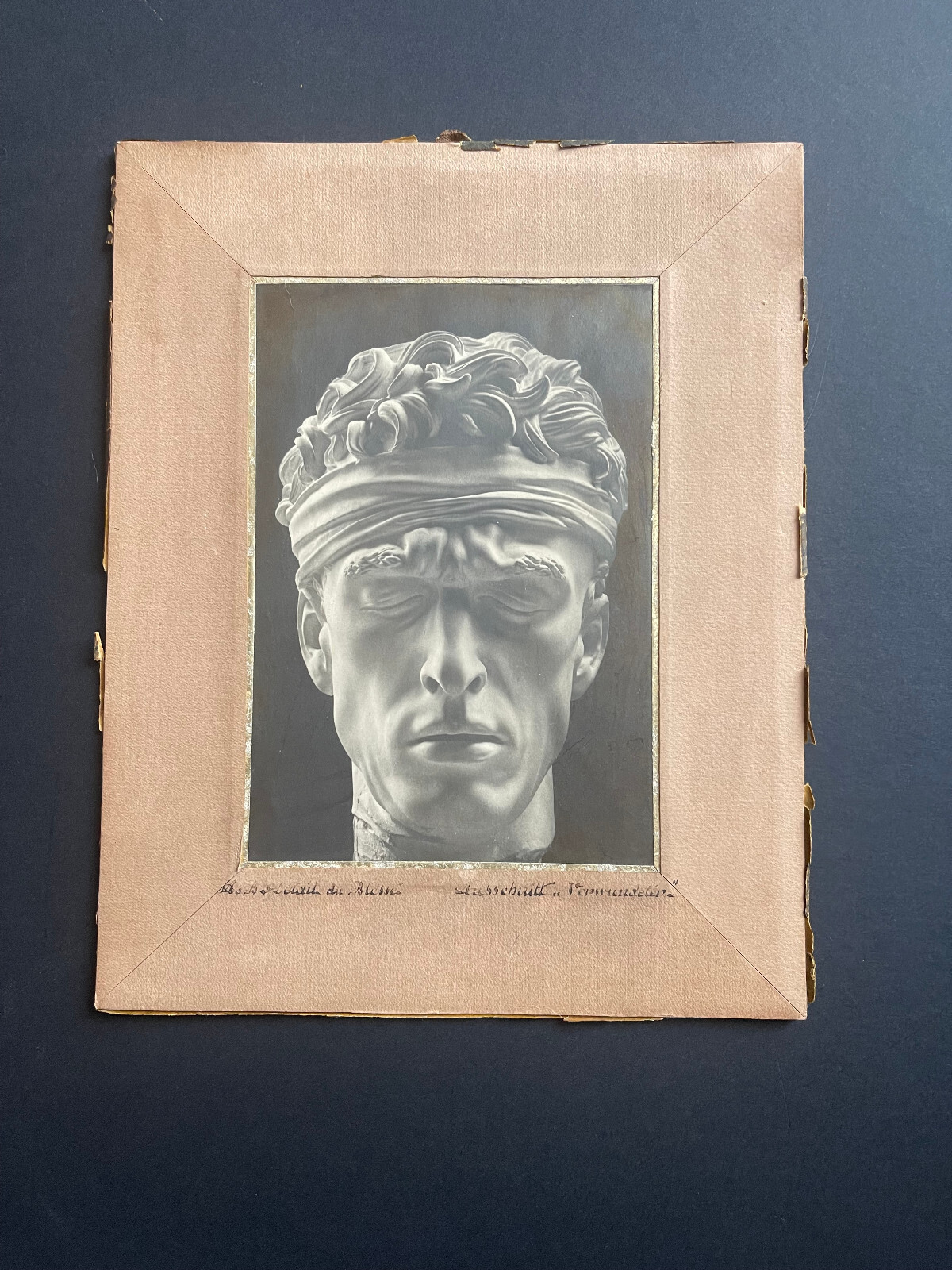 Photo Artwork Arno Brekker Sculpture Head Warrior Wounded Titled In Pen