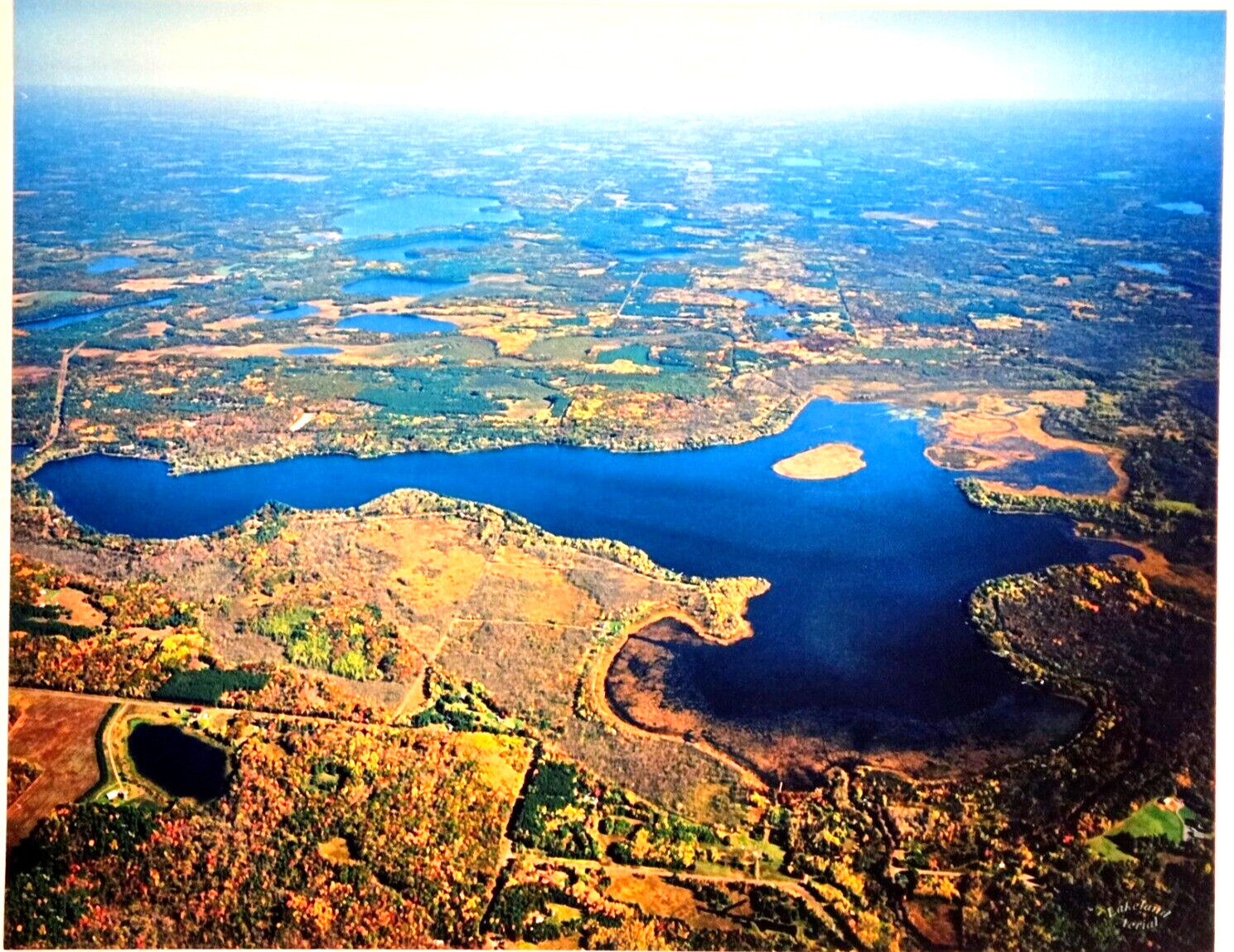Clam Lake, Siren, Burnett County, Wisconsin Overhead Photograph. Frame Optional.