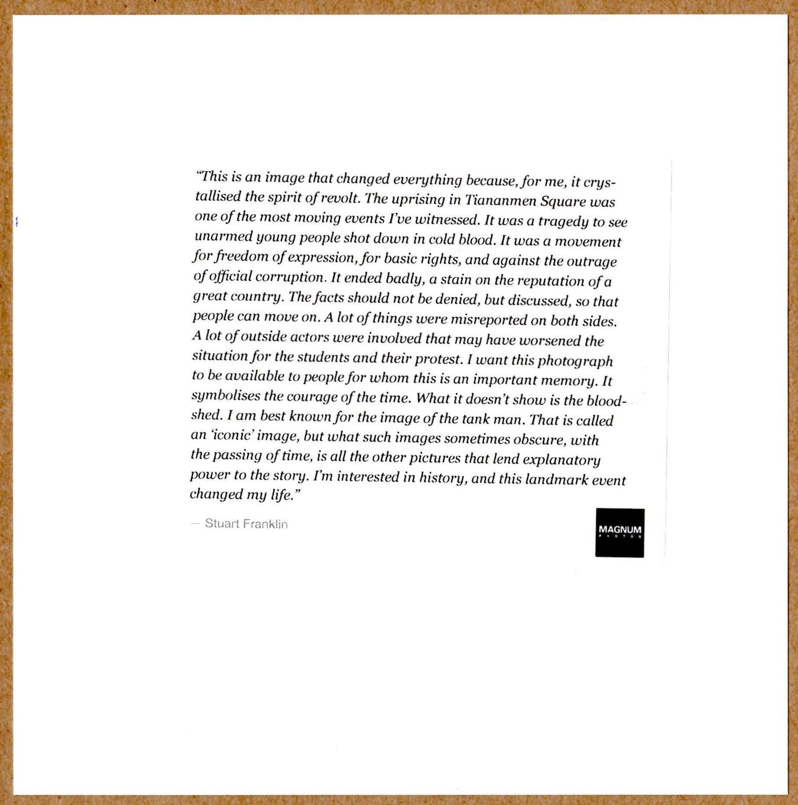 SIGNED STUART FRANKLIN UPRISING IN TIANANMEN SQUARE LTD 6 x 6 MAGNUM ARCHIVAL