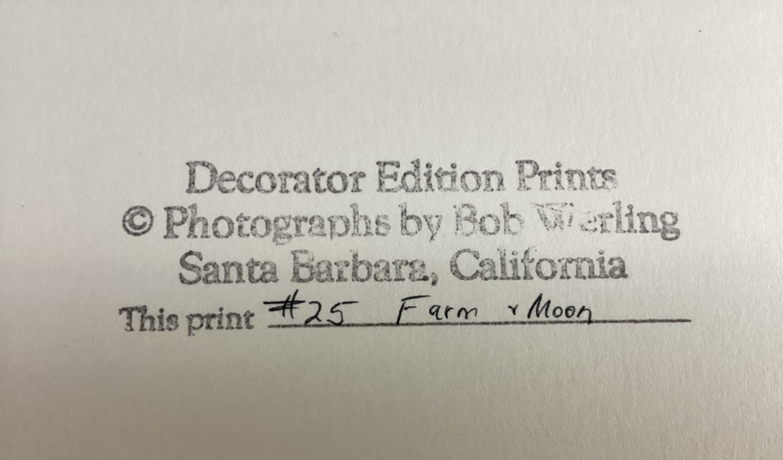 Bob Werling Signed #25 Farm & Moon Black & White Framed Decorator Edition Print