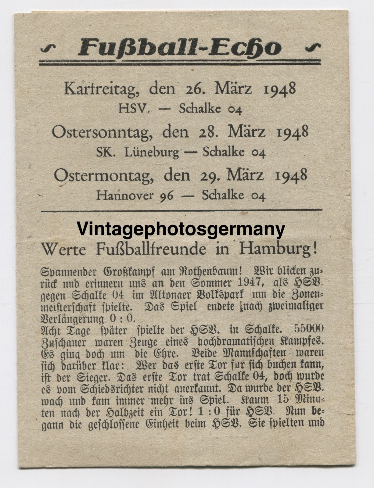 Z6480 1948 Helft football-Echo Hamburg HSV Schalke 04 game team eleven