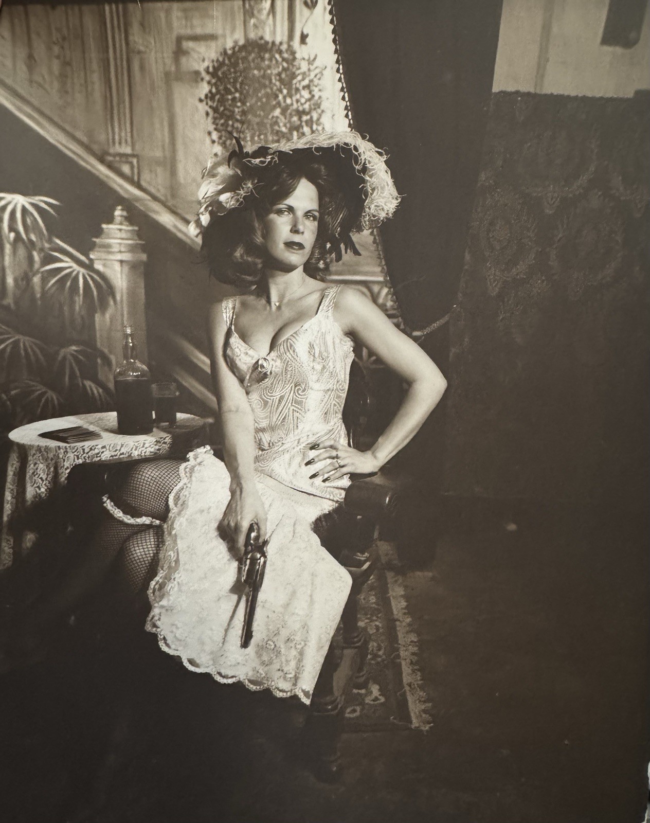 Vintage Western Pin-Up Sepia Photograph 8×10 Pretty Saloon Girl Art Photo