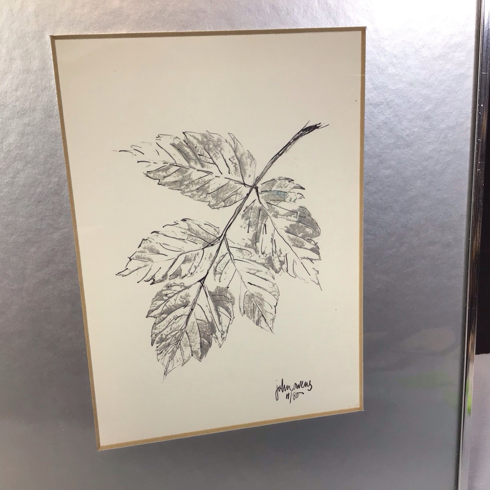 Framed Silver Autumn Leaf Design Art 10.5 x 8.5 Inch Heavy Custom Frame