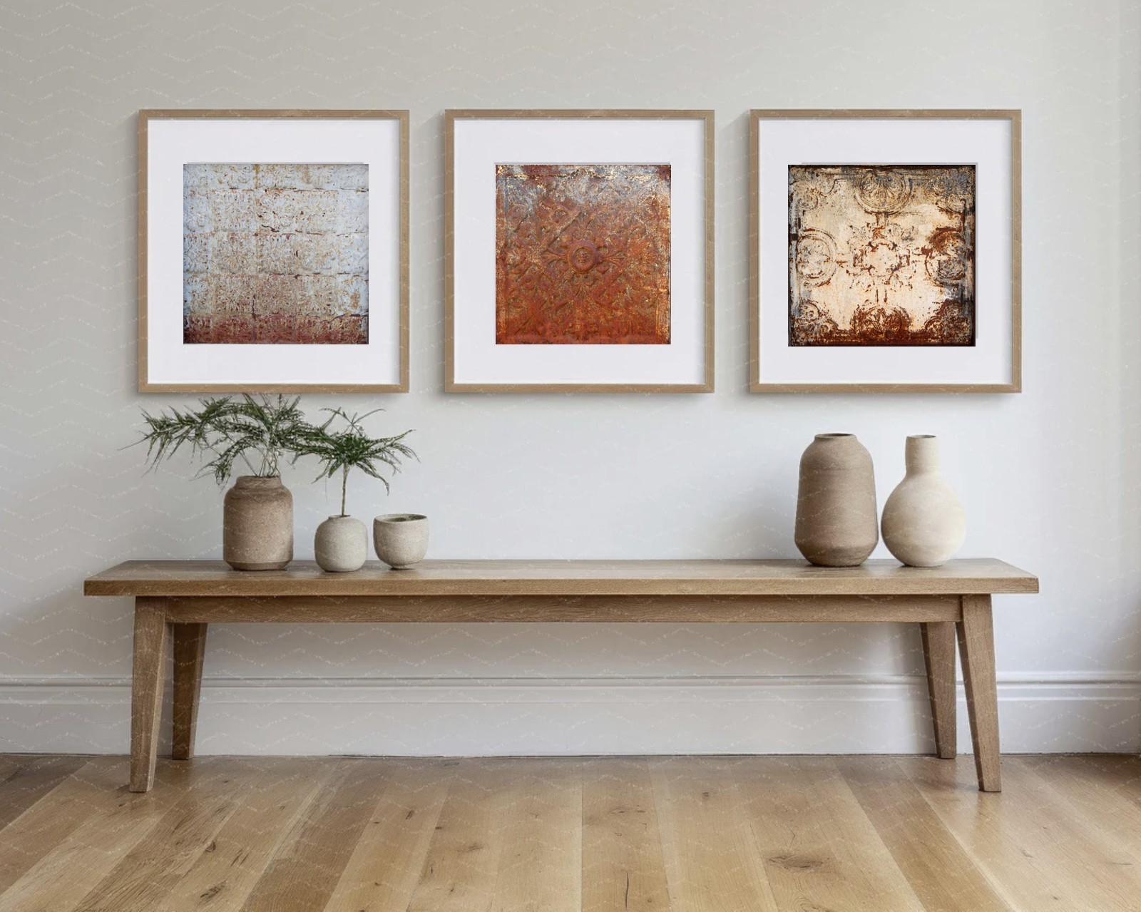 Set of THREE – Abstract Tin Metal Rusted Reclaimed Wood, Fine Art Photography