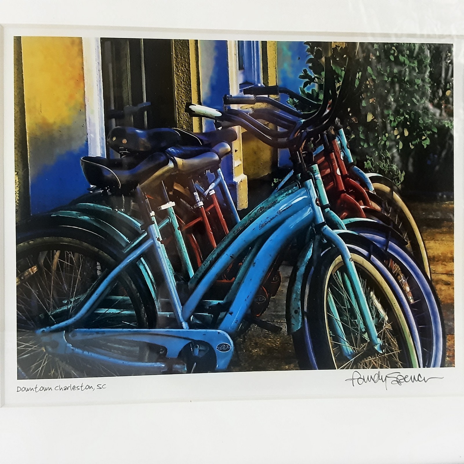 Photo Art Colorful Bicycles Charleston SC by Spencer Matted Framed 15×12