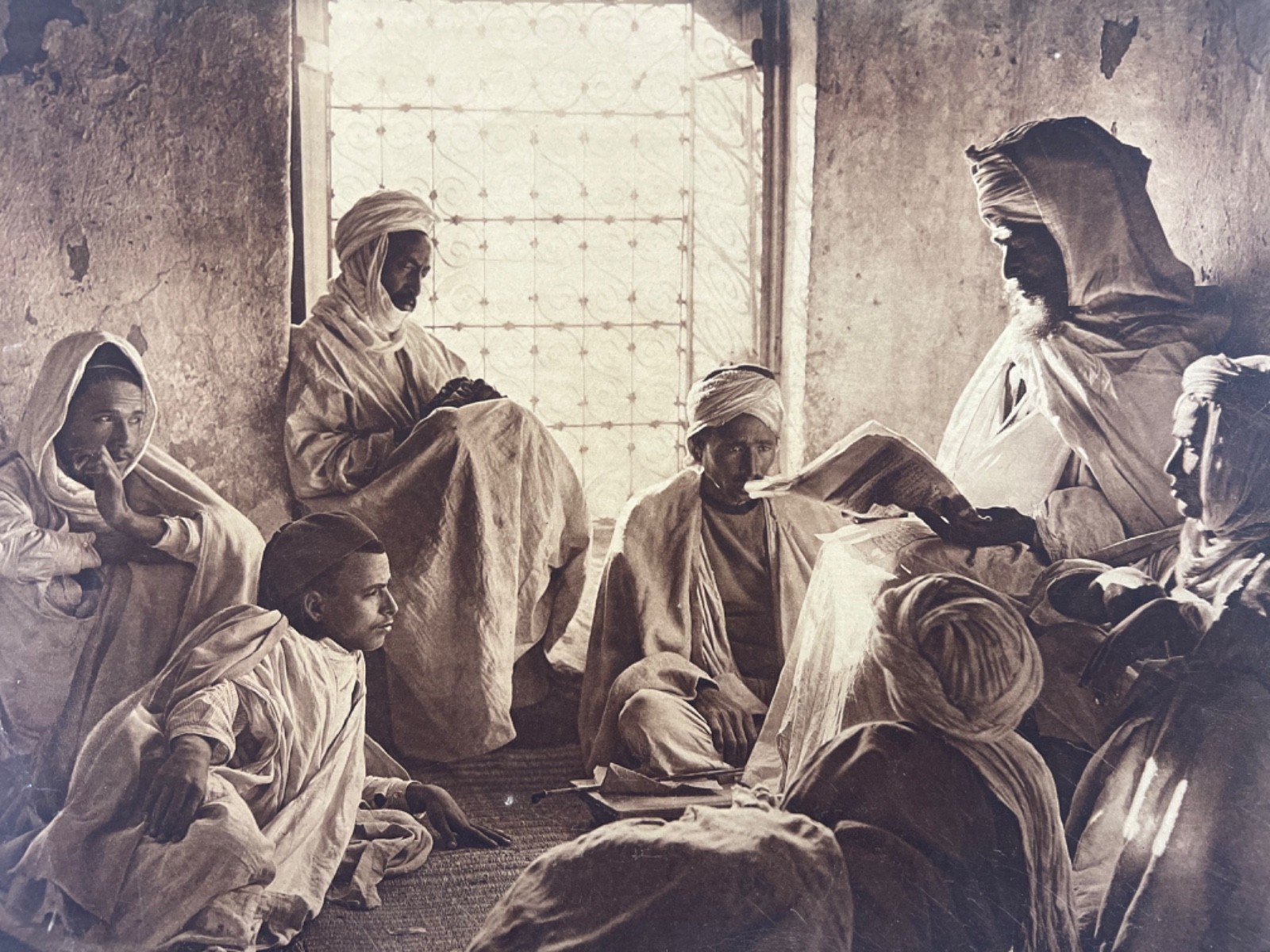 Lehnert and Landrock Antique Photo of Men Gathered Reading, Egypt