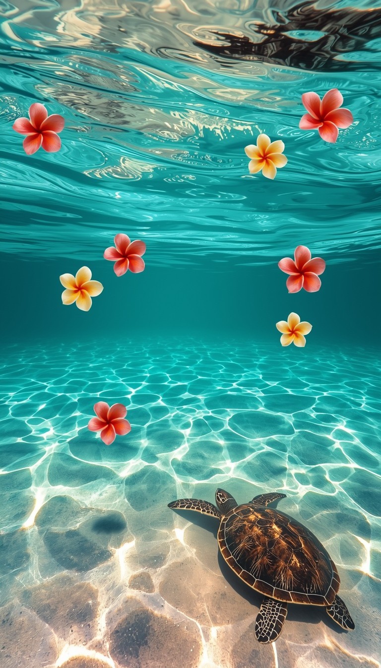 Luxury Tropical Ocean Wallpaper 4K | Beach Turtle Floral Aesthetic