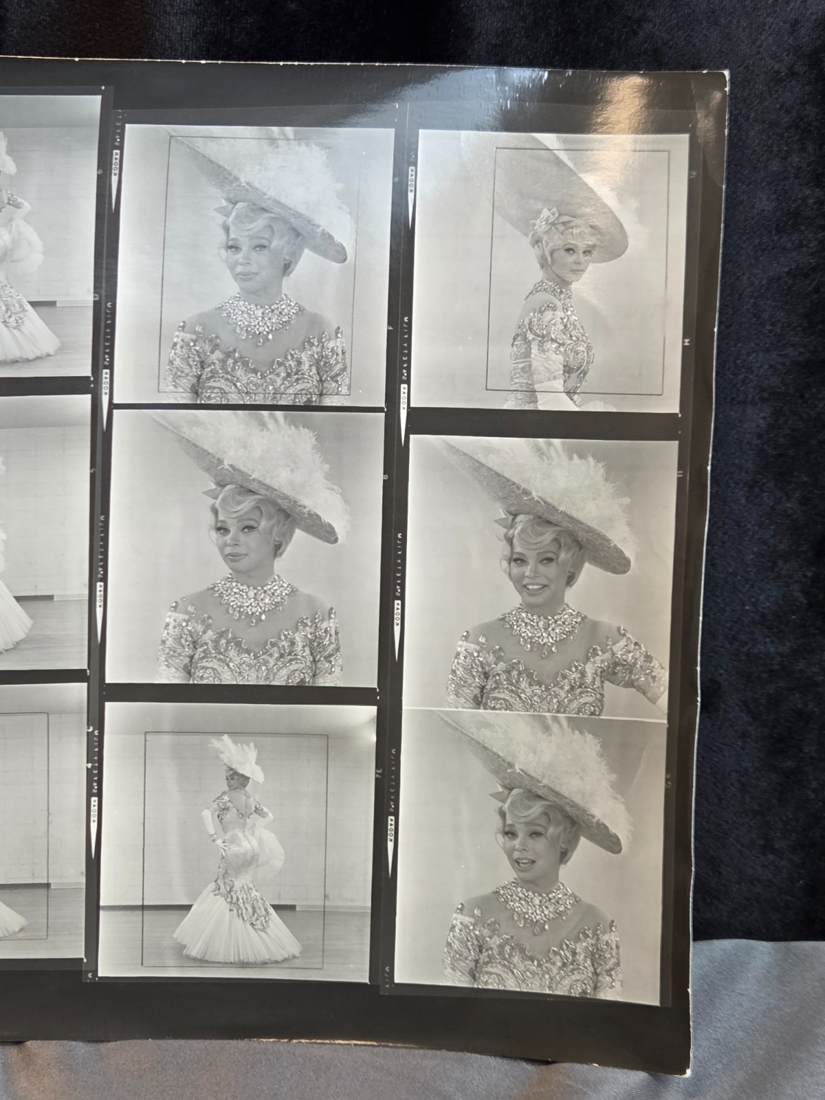 NEWLY FOUND! Hendrickson PHOTO Contact Sheet Proof JULIET PROWSE IN GOWN & HAT