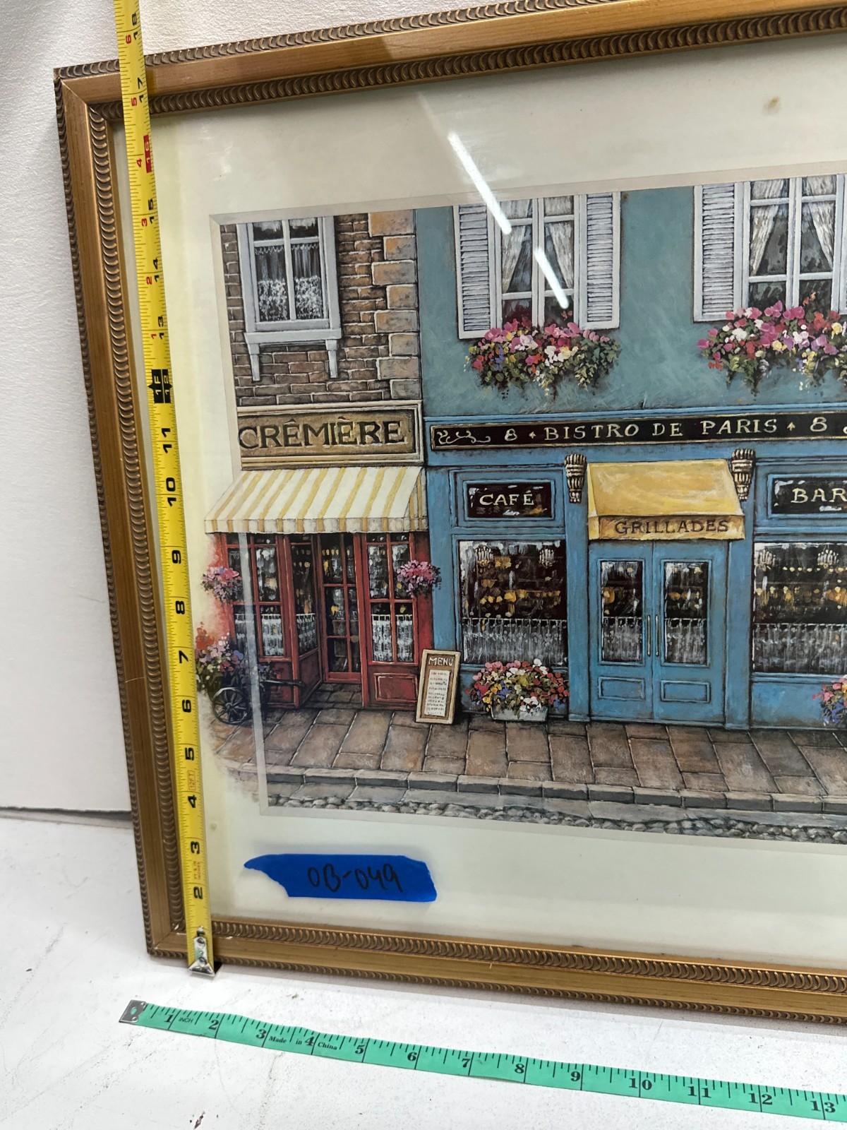 Vintage Handmade Painting of Street Scene Including Shops Visible