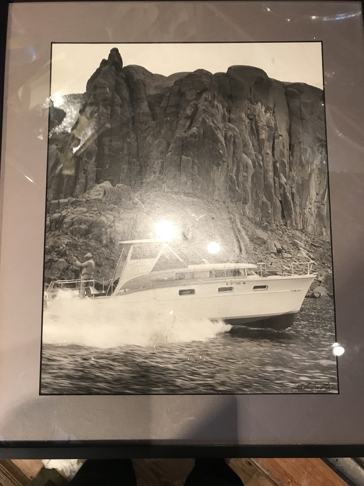 Vintage Sport Fishing Photograph,Lake Powell In Canyon,Signed Clayton,15×18