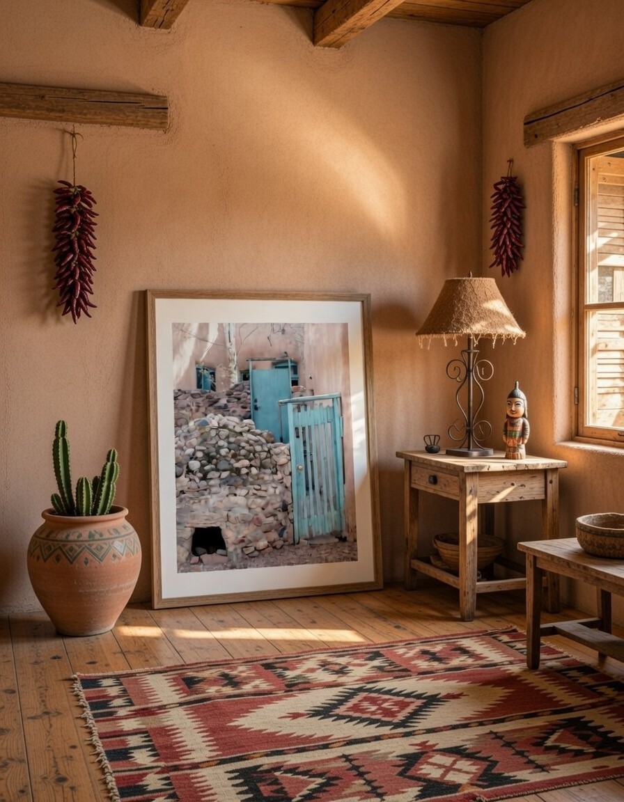 Santa Fe Adobe Blue Door Art Print, Southwest Photography