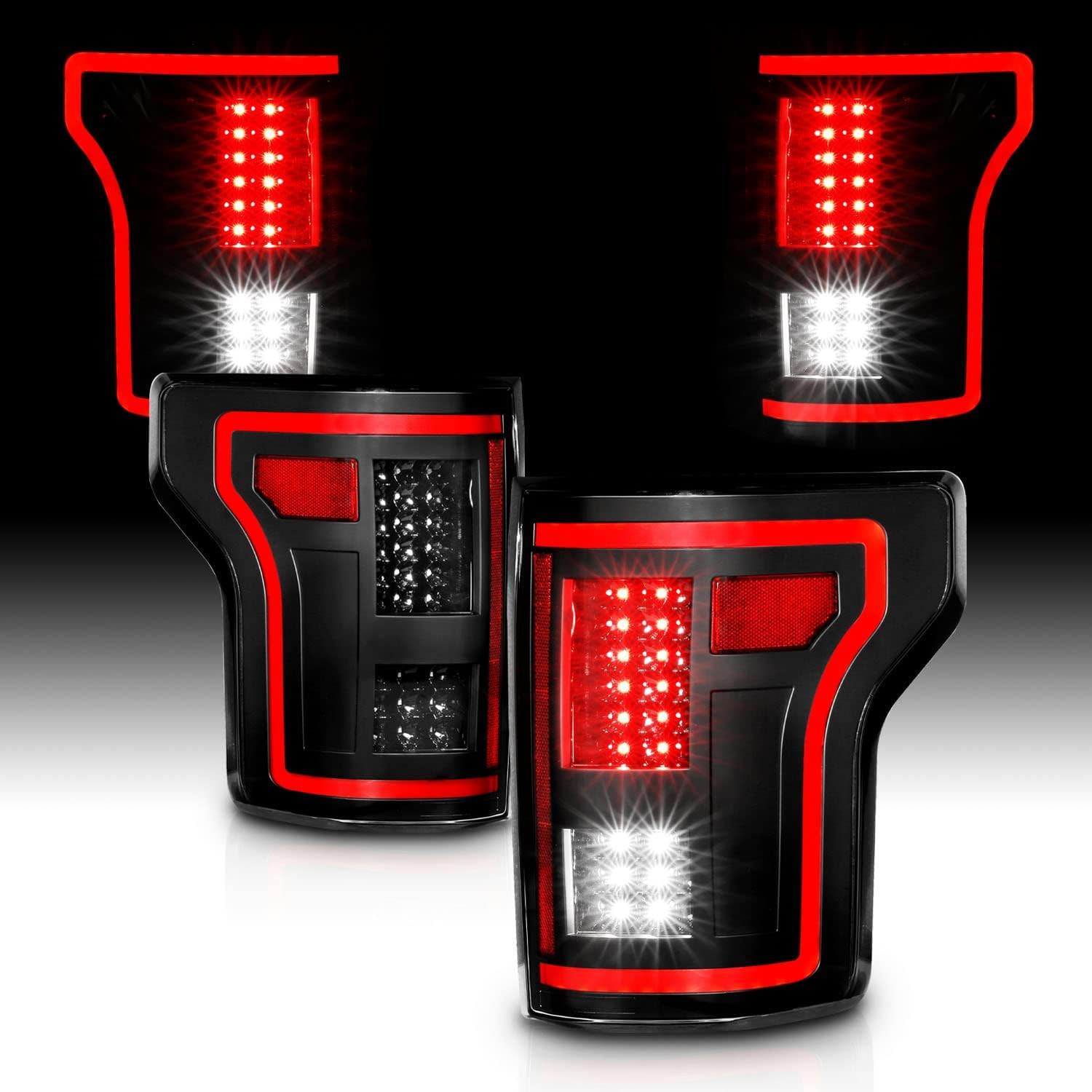 [Full LED Red Tube Smooth Lens Sequential Signal Black Taillights Pair for 2015-