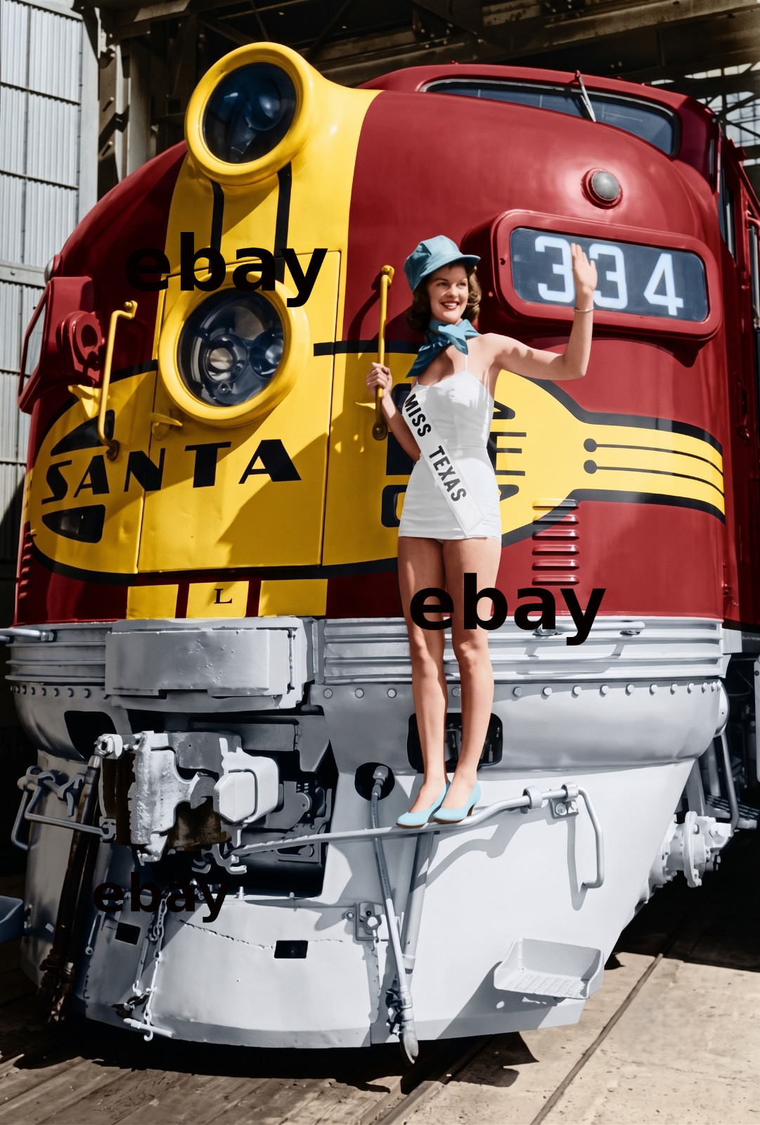 Photo Art Print Miss Texas and ATSF No. 334 EMD F7 Texas Chief Promo Photo 1950
