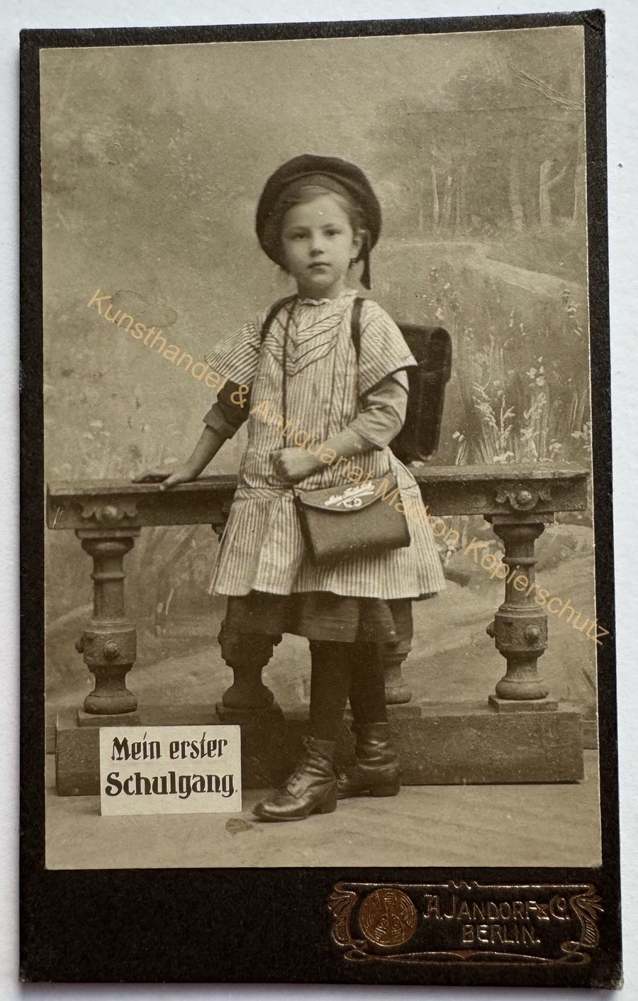 orig. CDV photo photography picture child fashion around 1890 Berlin Jandorf first day of school