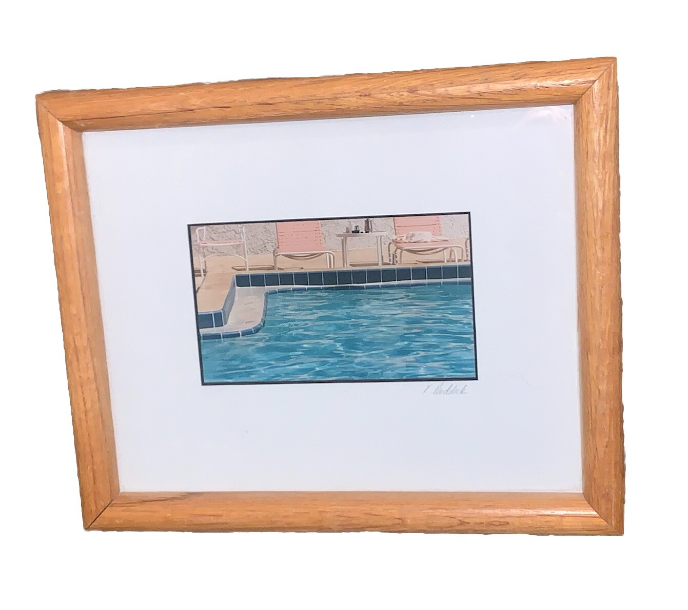 Signed Ruddick ‘Morning Coffee’ Blue Pool Photo Photograph(4”x6”) 9.25”T 11.25”W