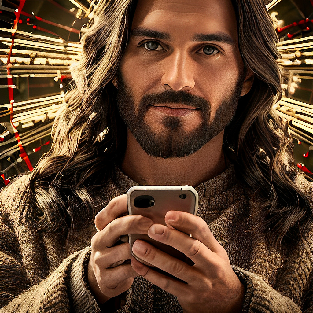 DESIGN Photo Digital Product Collage Image , Picture jesus with a mobile phone
