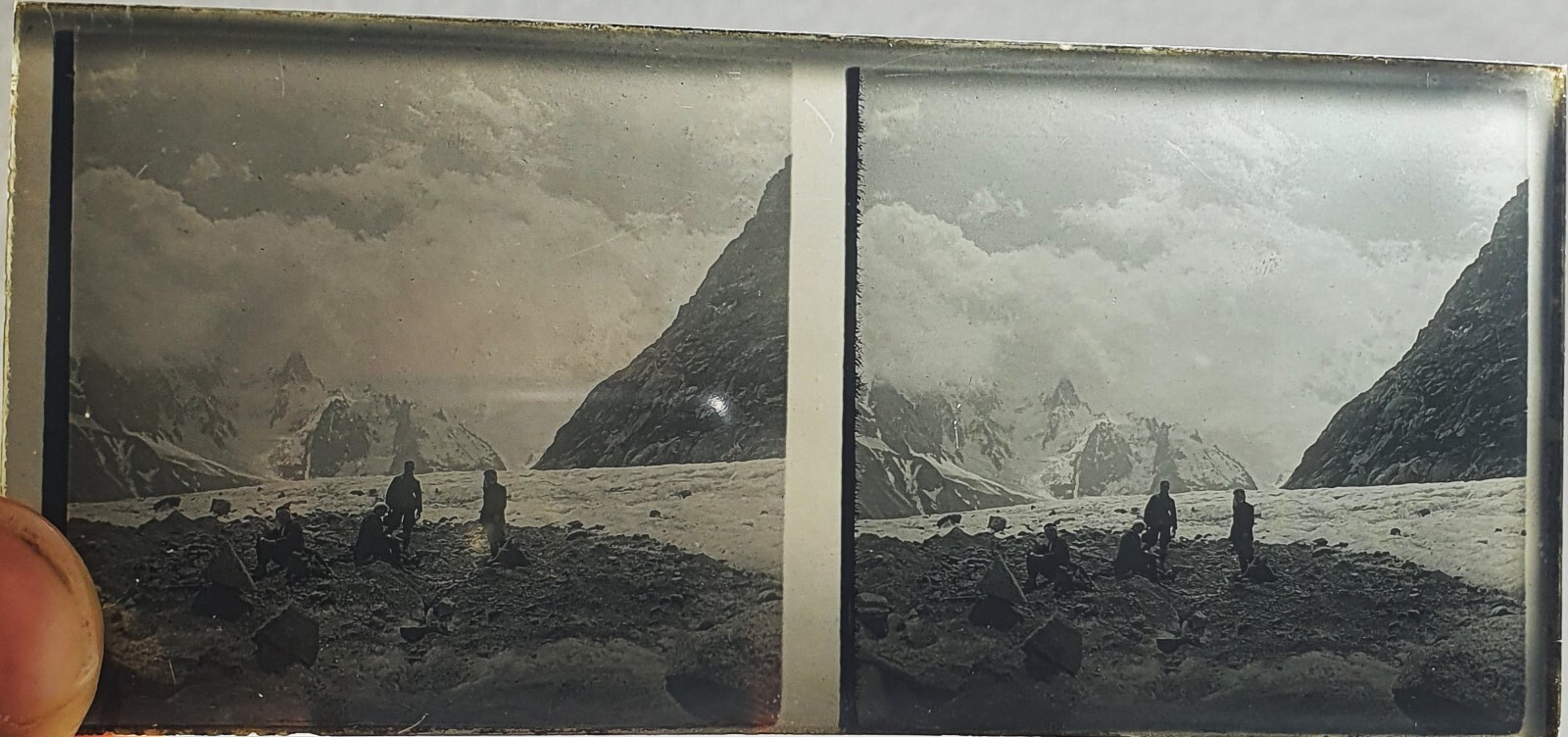Photo Glass Plaque Early 1900s Mountaineering – 12.5 X 6Cm