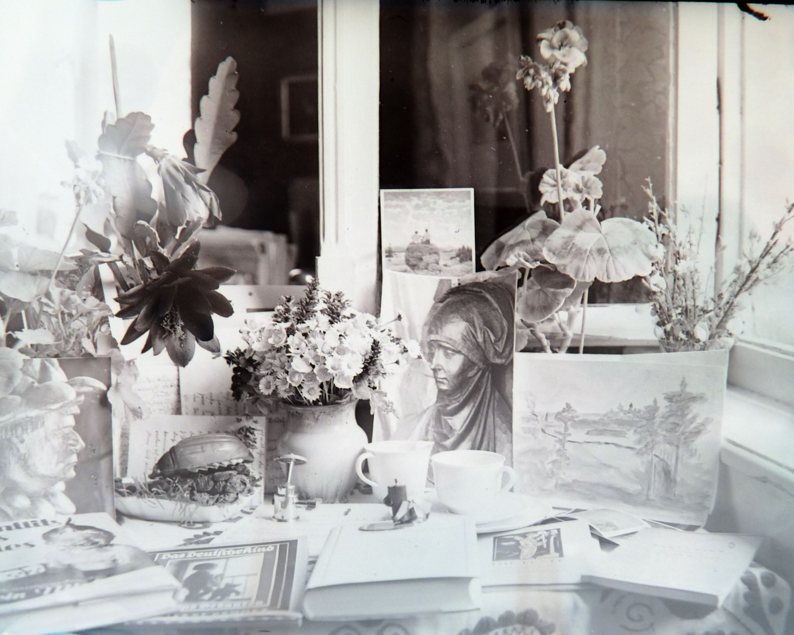 Glass Plates Negative Circa 1930 1933 Marburg Young Woman Teddy Doll Still Life