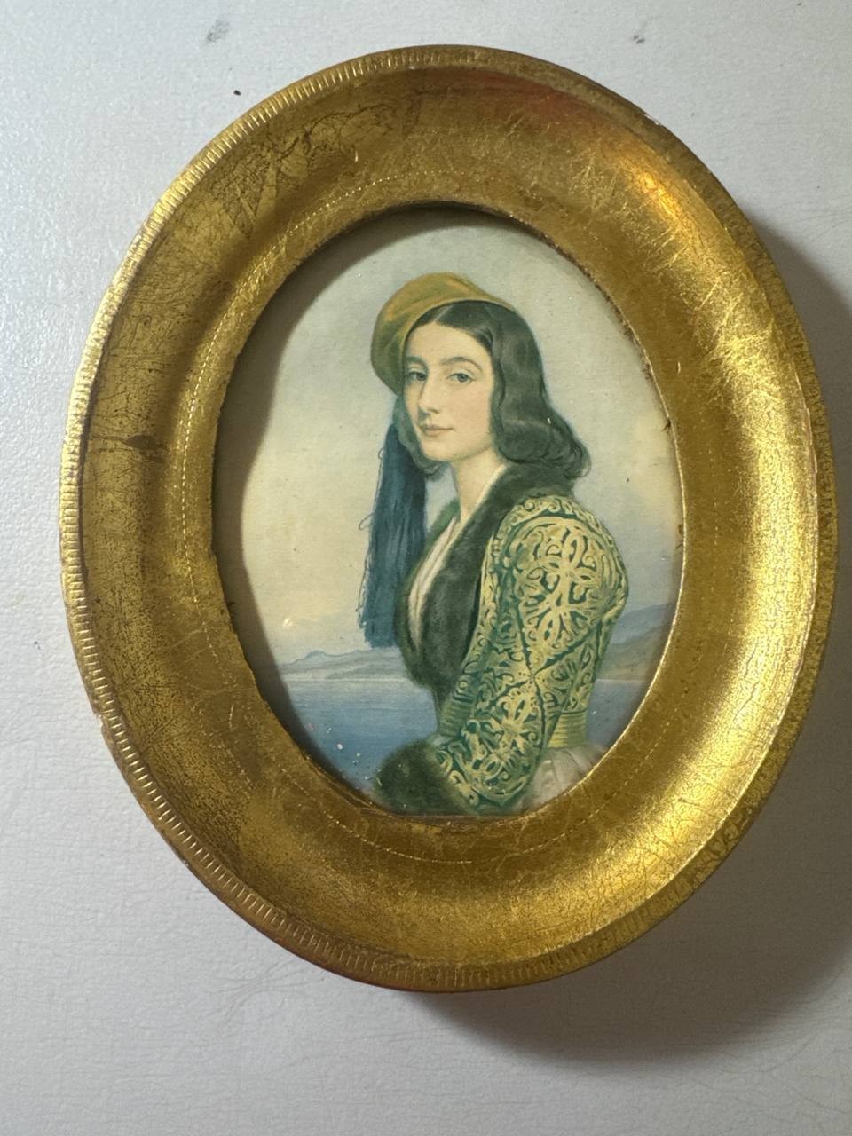 Decorative Crafts Italy Vintage Miniature Portrait Woman Gold Gilt Oval Frame Ar