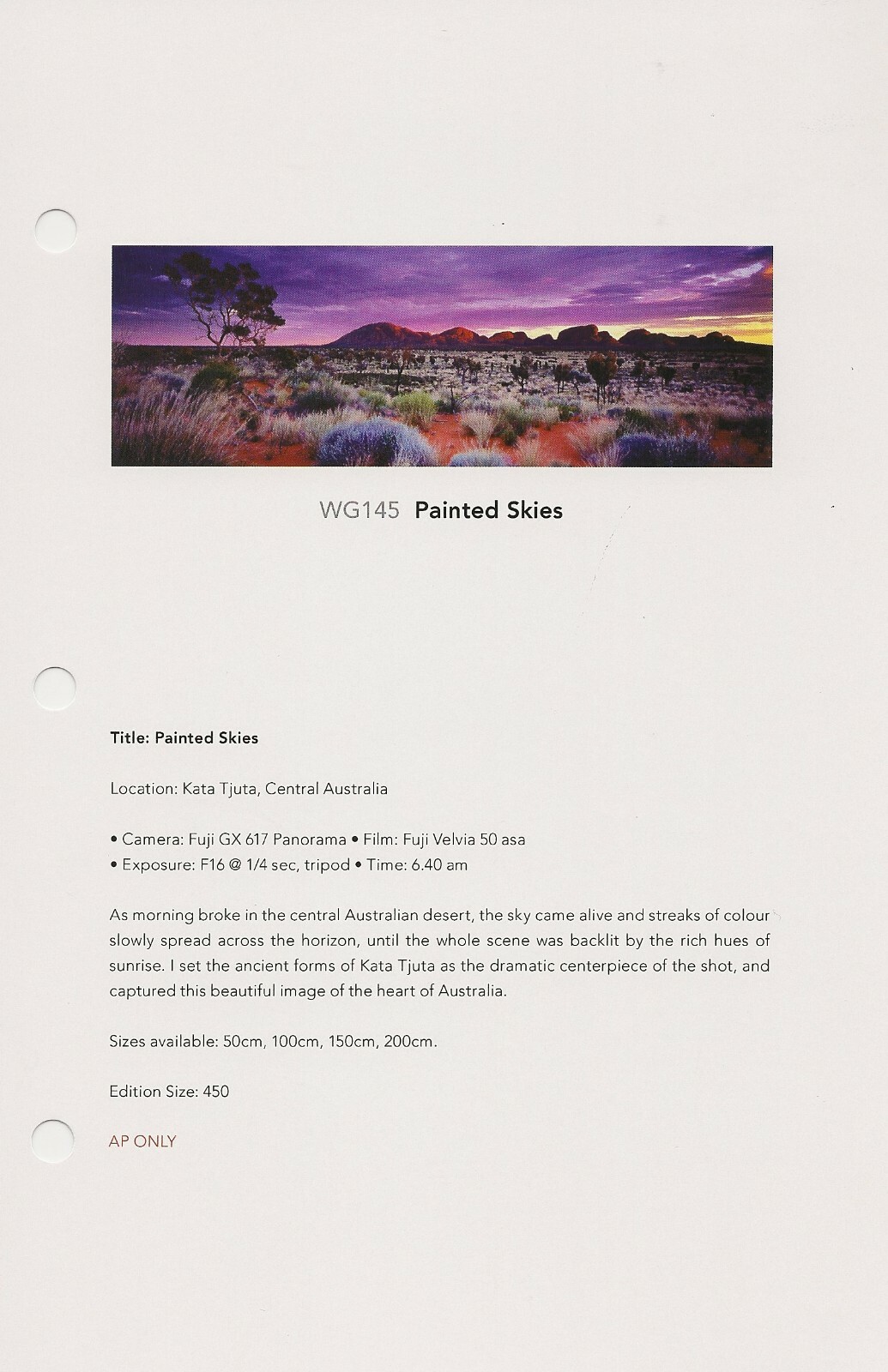 Peter Lik – Painted Skies – Artist Proof #3/45 – Dark Ash Frame 1.5 Meter w/COA