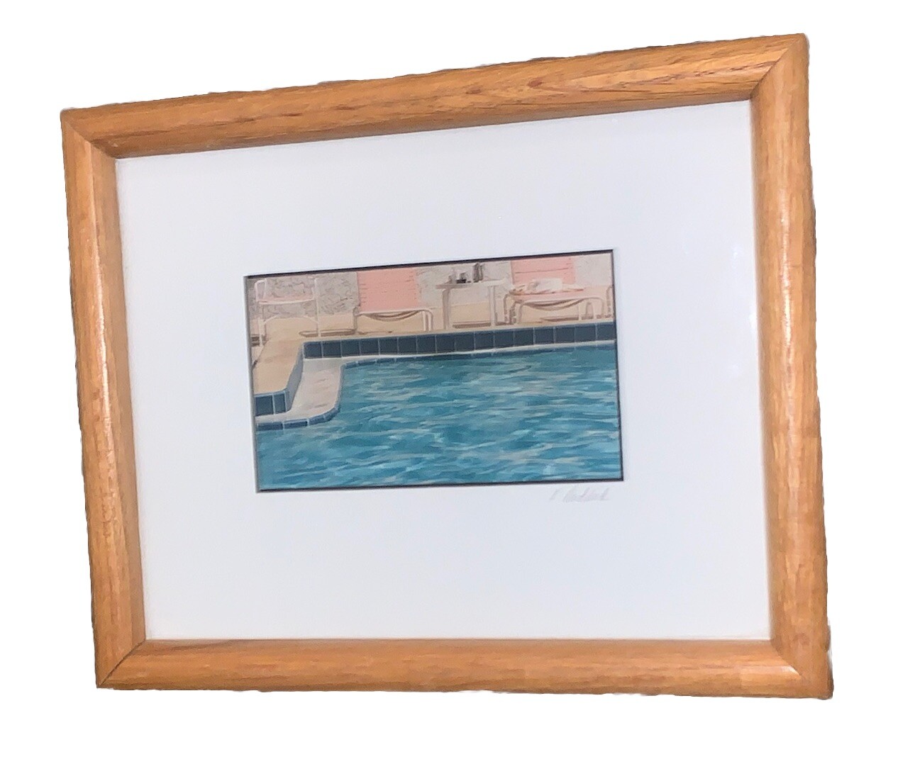 Signed Ruddick ‘Morning Coffee’ Blue Pool Photo Photograph(4”x6”) 9.25”T 11.25”W