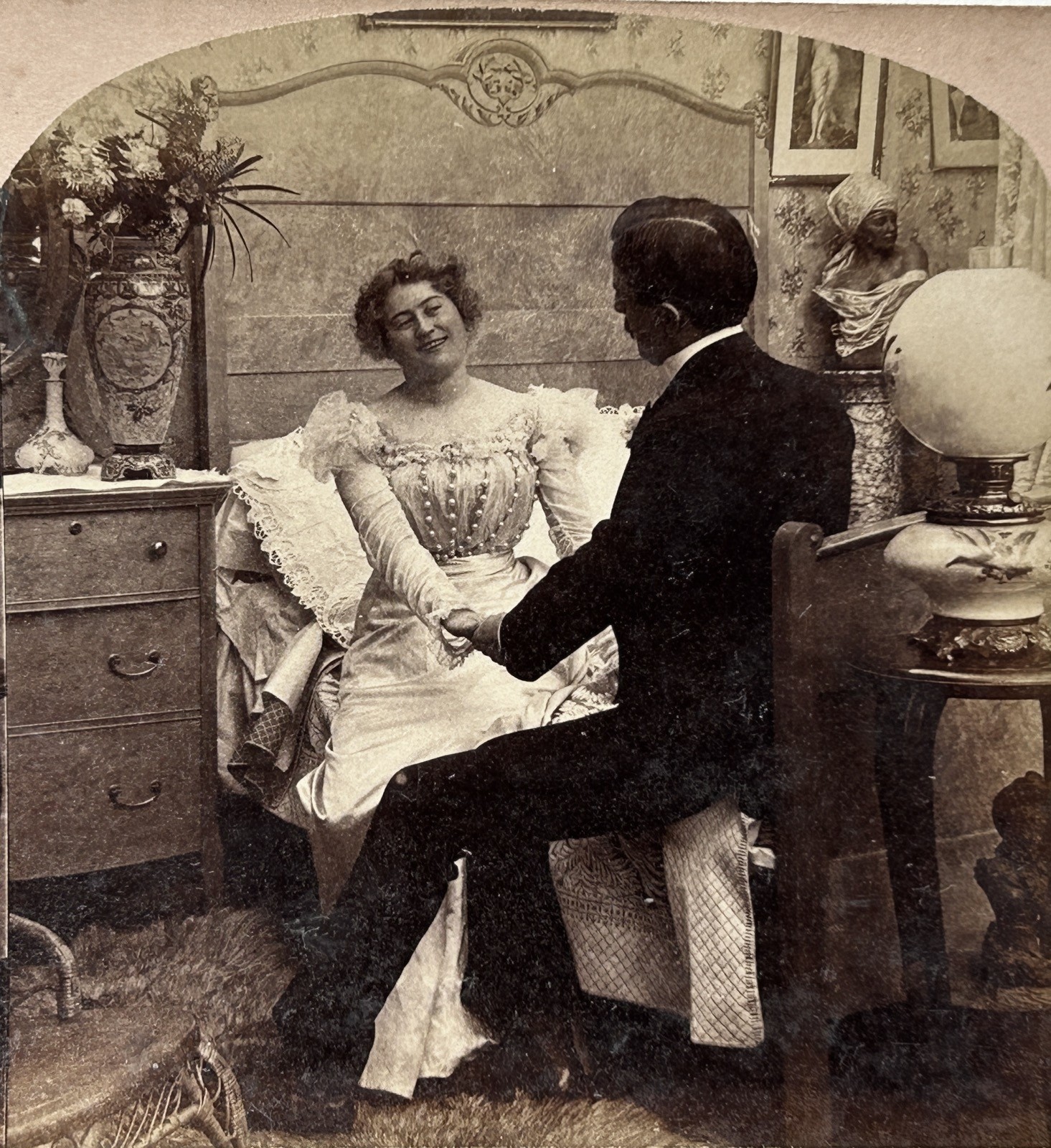 Vintage Lovers Scene Genre 1900 Stereo Photo Albumine Original Print