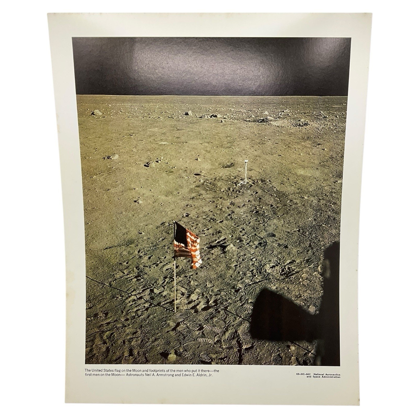 1969 NASA Moon Landing Photo US Flag and Footprints Apollo 11 Historic Print