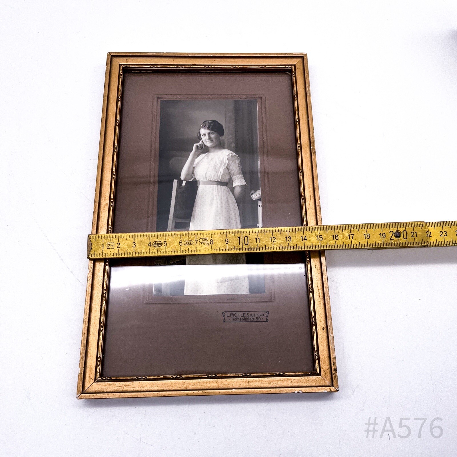 Antique Photograph With Frame & Glass Insert L. Möhle, Stuttgart 15 X 24 Cm