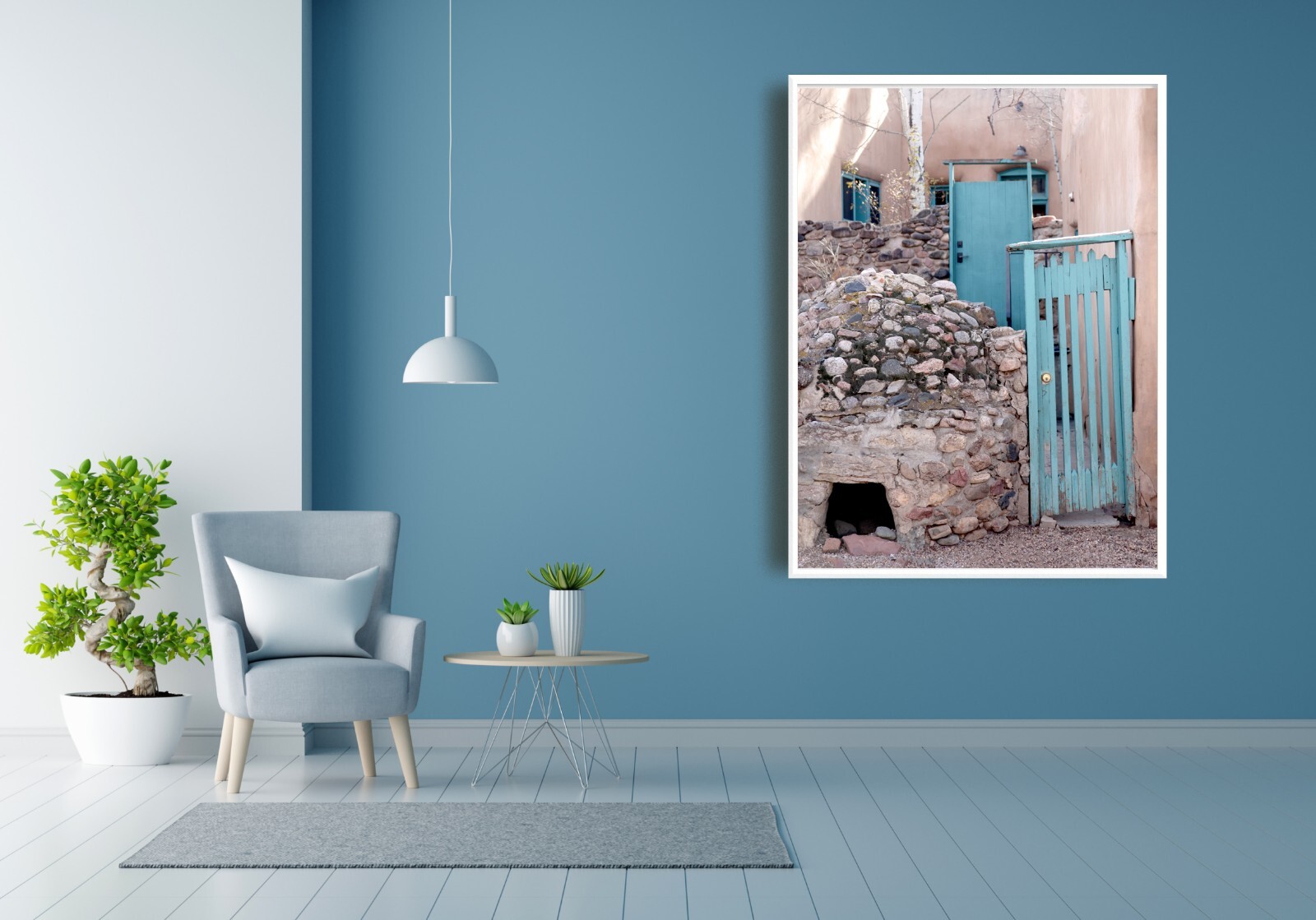 Santa Fe Adobe Blue Door Art Print, Southwest Photography